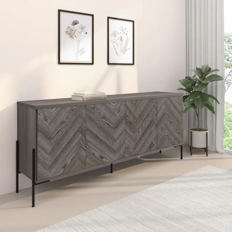 Sideboard Loft24 Vitt fiskbensmönster/vit ek - Hvid eg i sildebensmønster / hvid eg - Opbevaring - Opbevaringsmøbler - Skænke & sideboards