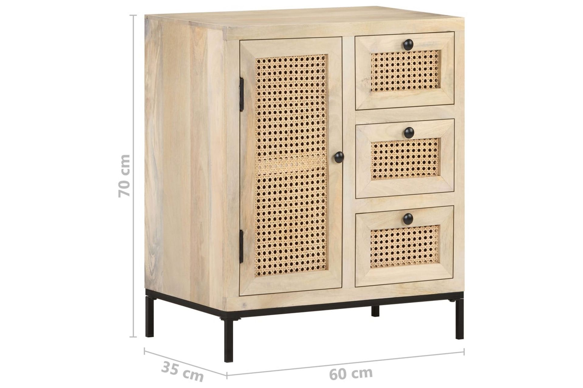 Skænk 60x35x70 cm massivt Mangotræ og Naturligt Rørflet - Brun - Opbevaring - Opbevaringsmøbler - Skænke & sideboards