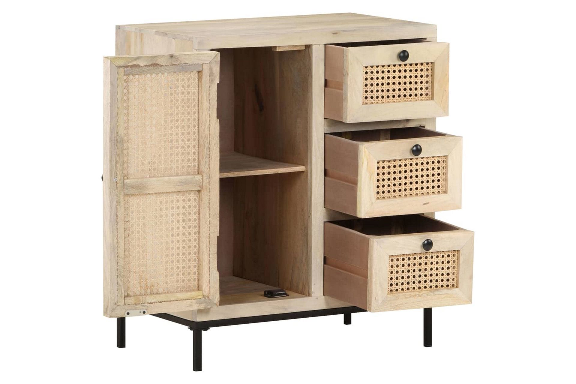 Skænk 60x35x70 cm massivt Mangotræ og Naturligt Rørflet - Brun - Opbevaring - Opbevaringsmøbler - Skænke & sideboards