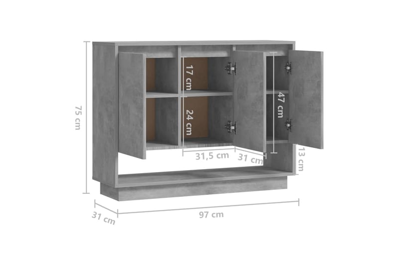 skænk 97x31x75 cm spånplade betongrå - Grå - Opbevaring - Opbevaringsmøbler - Skænke & sideboards