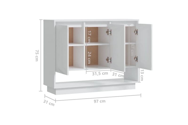 skænk 97x31x75 cm spånplade hvid højglans - Hvid - Opbevaring - Opbevaringsmøbler - Skænke & sideboards