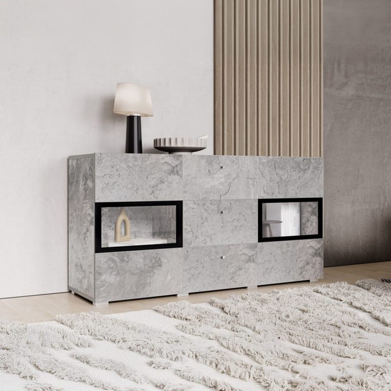 Skænk Baros 2 Døre med 3 Skuffer - Betonlys - Opbevaring - Opbevaringsmøbler - Skænke & sideboards