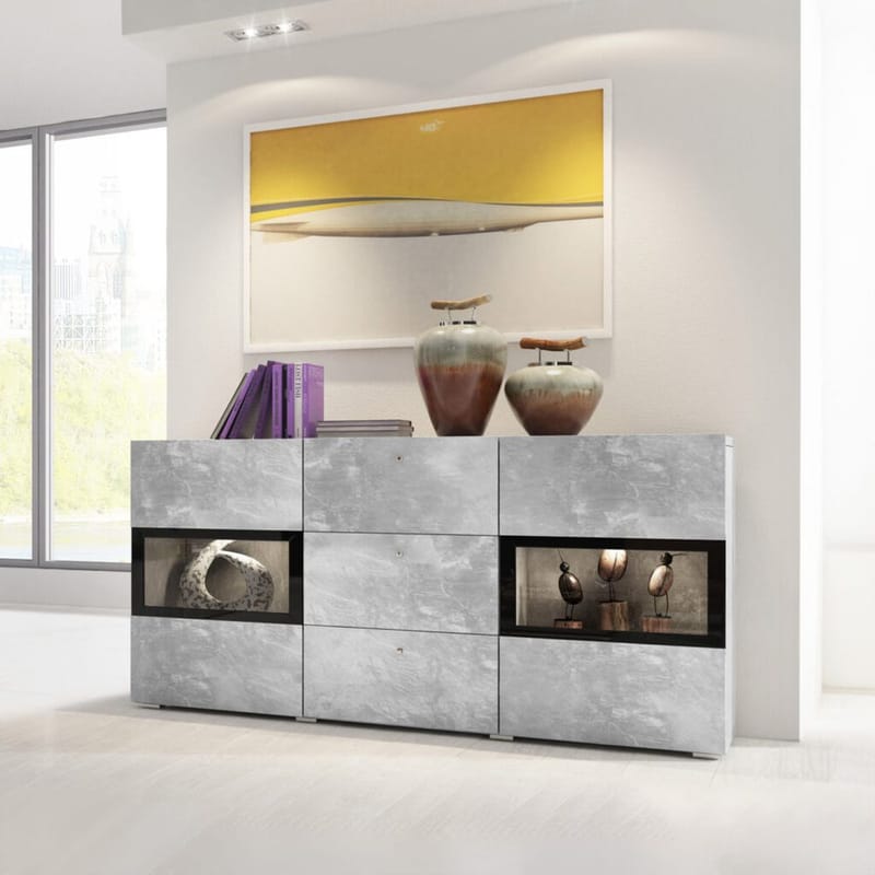 Skænk Baros 2 Døre med 3 Skuffer - Betonlys - Opbevaring - Opbevaringsmøbler - Skænke & sideboards