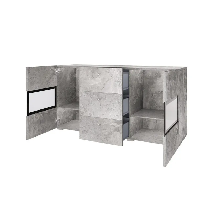Skænk Baros 2 Døre med 3 Skuffer - Betonlys - Opbevaring - Opbevaringsmøbler - Skænke & sideboards