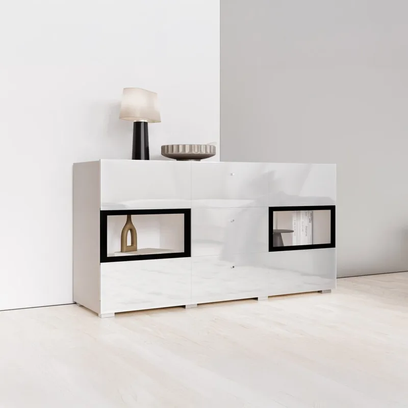 Skænk Baros 2 Døre med 3 Skuffer - Hvid Laminat - Opbevaring - Opbevaringsmøbler - Skænke & sideboards