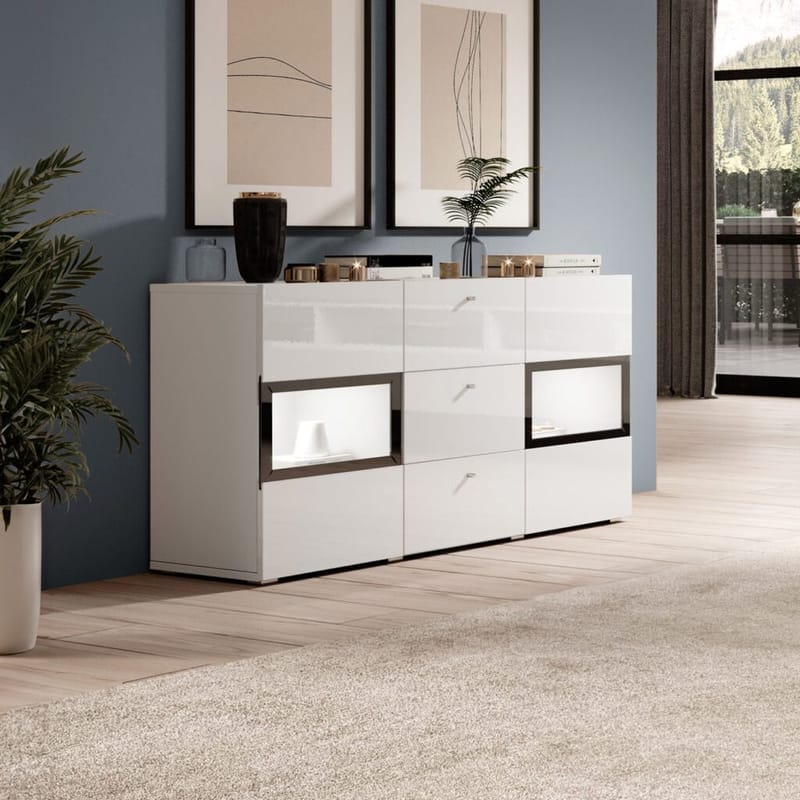 Skænk Baros 2 Døre med 3 Skuffer - Hvid Laminat - Opbevaring - Opbevaringsmøbler - Skænke & sideboards