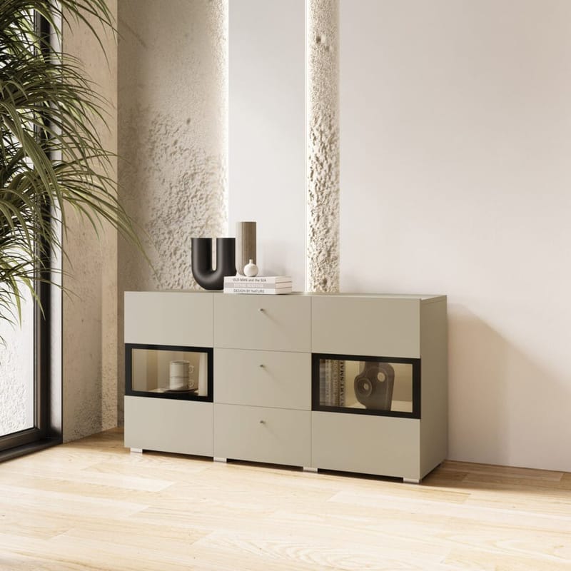Skænk Baros 2 Døre med 3 Skuffer - Lys Beige - Opbevaring - Opbevaringsmøbler - Skænke & sideboards