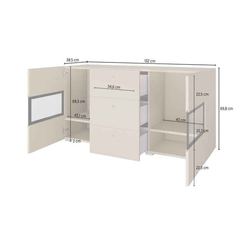 Skænk Baros 2 Døre med 3 Skuffer - Lys Beige - Opbevaring - Opbevaringsmøbler - Skænke & sideboards