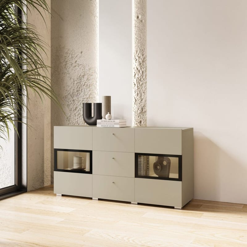 Skænk Baros 2 Døre med 3 Skuffer - Lys Beige - Opbevaring - Opbevaringsmøbler - Skænke & sideboards