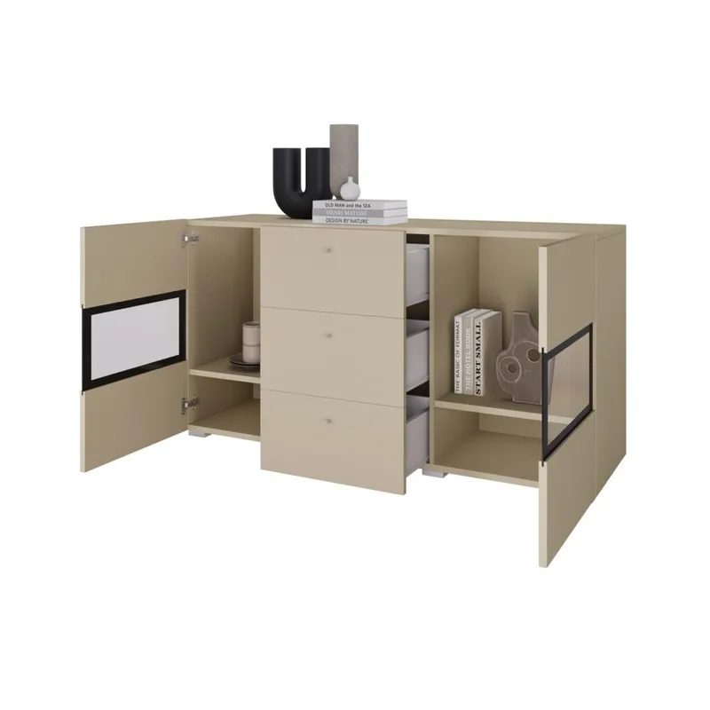 Skænk Baros 2 Døre med 3 Skuffer - Lys Beige - Opbevaring - Opbevaringsmøbler - Skænke & sideboards