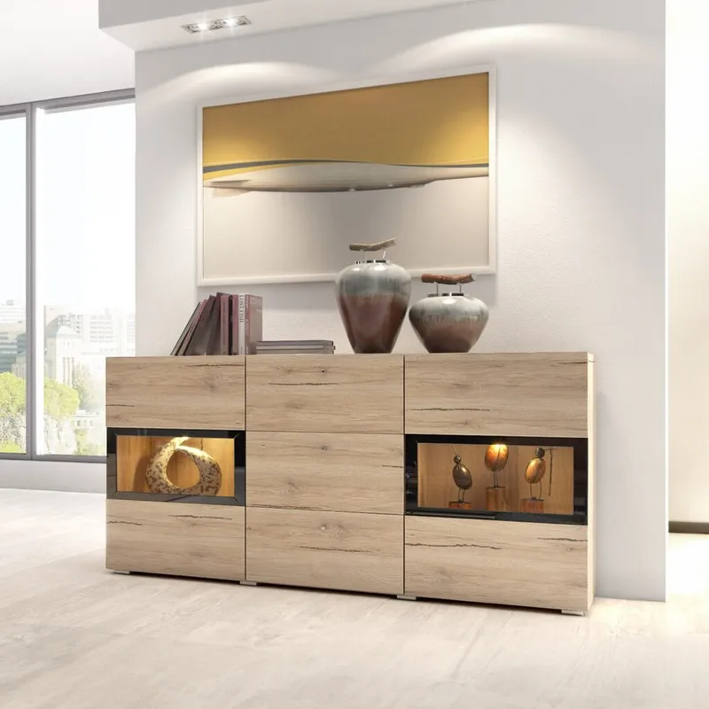 Skænk Baros 2 Døre med 3 Skuffer - San Remo Eg Lys Laminat - Opbevaring - Opbevaringsmøbler - Skænke & sideboards