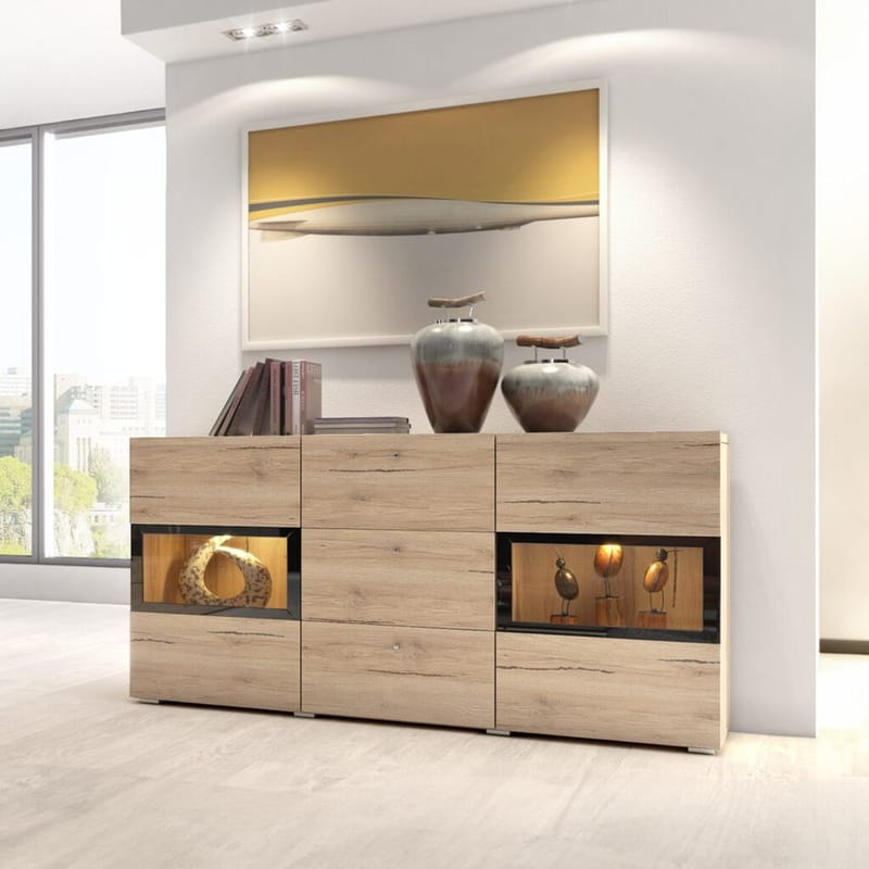 Skænk Baros 2 Døre med 3 Skuffer - San Remo Eg Lys Laminat - Opbevaring - Opbevaringsmøbler - Skænke & sideboards