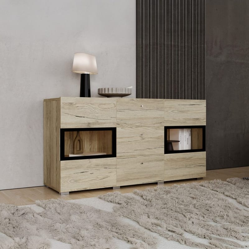 Skænk Baros 2 Døre med 3 Skuffer - San Remo Eg Lys Laminat - Opbevaring - Opbevaringsmøbler - Skænke & sideboards