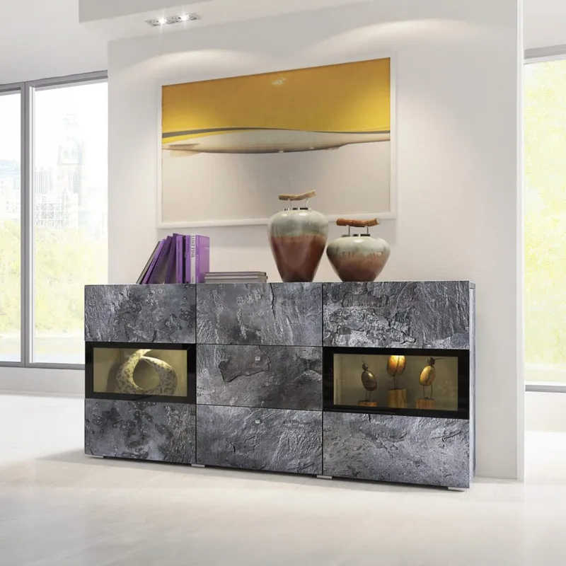 Skænk Baros 2 Døre med 3 Skuffer - Skifer - Opbevaring - Opbevaringsmøbler - Skænke & sideboards