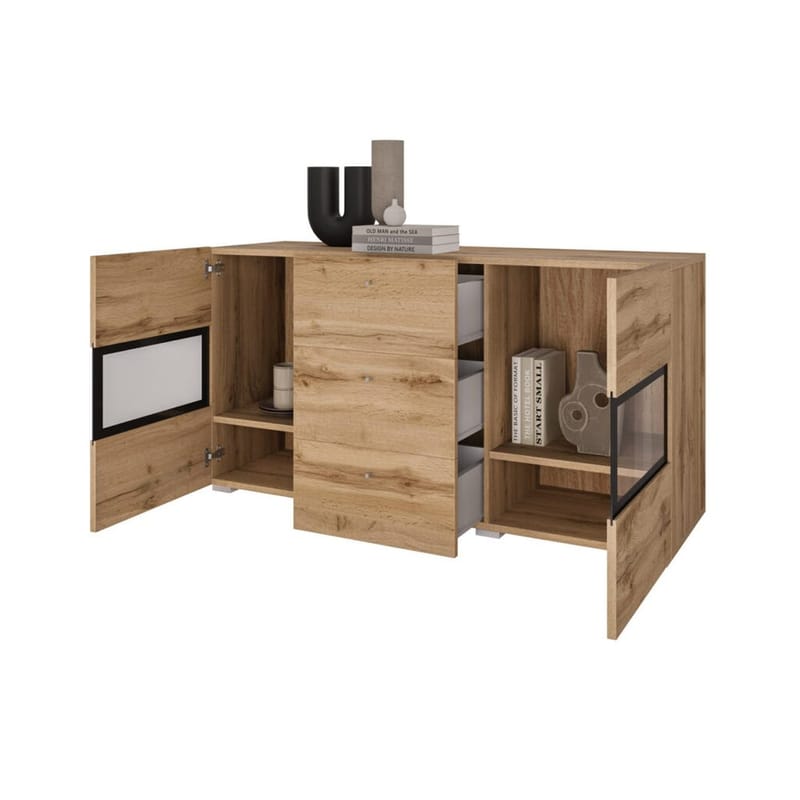 Skænk Baros 2 Døre med 3 Skuffer - Wotan Eg - Opbevaring - Opbevaringsmøbler - Skænke & sideboards