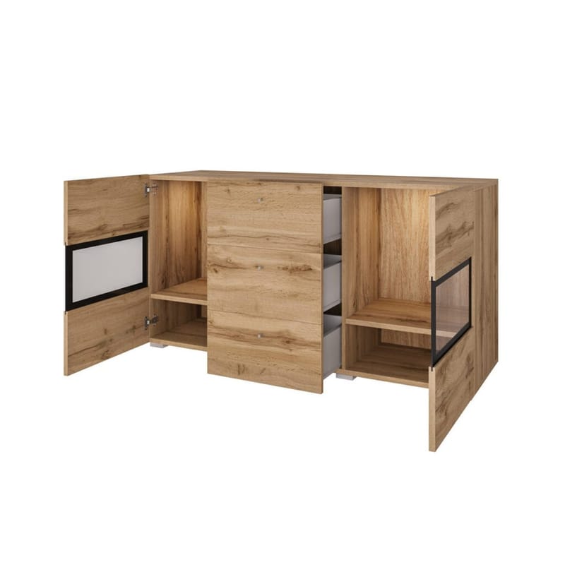 Skænk Baros 2 Døre med 3 Skuffer - Wotan Eg - Opbevaring - Opbevaringsmøbler - Skænke & sideboards