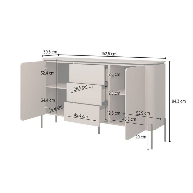 Skænk Bello 2 døre med 3 skuffer - Opbevaring - Opbevaringsmøbler - Skænke & sideboards