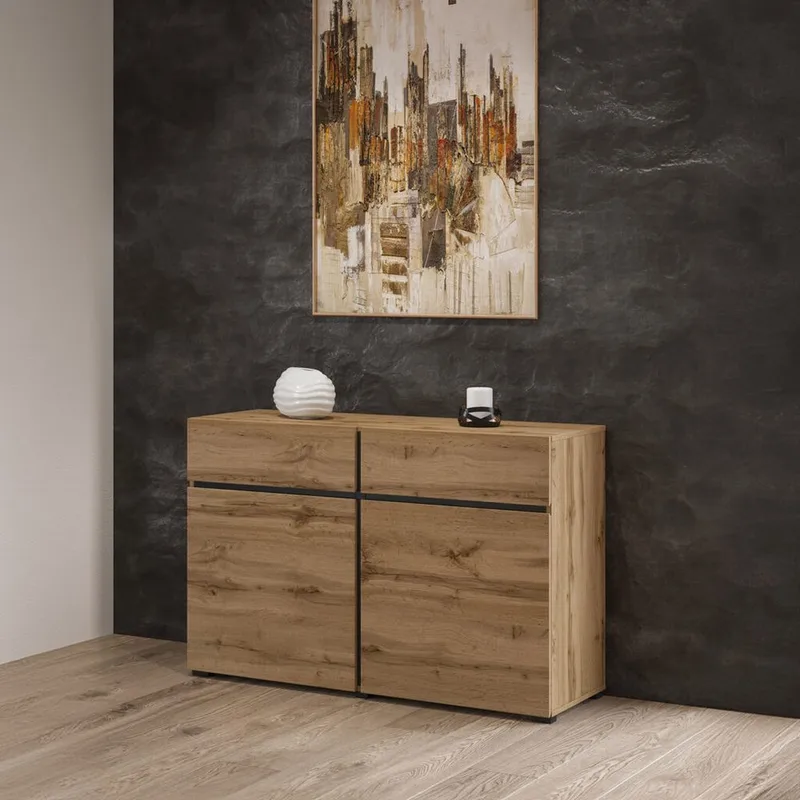 Skænk Cross 2 Døre med 2 Skuffer - Wotan Eg - Sort - Opbevaring - Opbevaringsmøbler - Skænke & sideboards