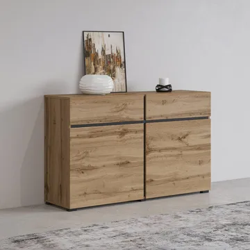 Skænk Cross 2 Døre med 2 Skuffer - Wotan Eg - Sort - Opbevaring - Opbevaringsmøbler - Skænke & sideboards