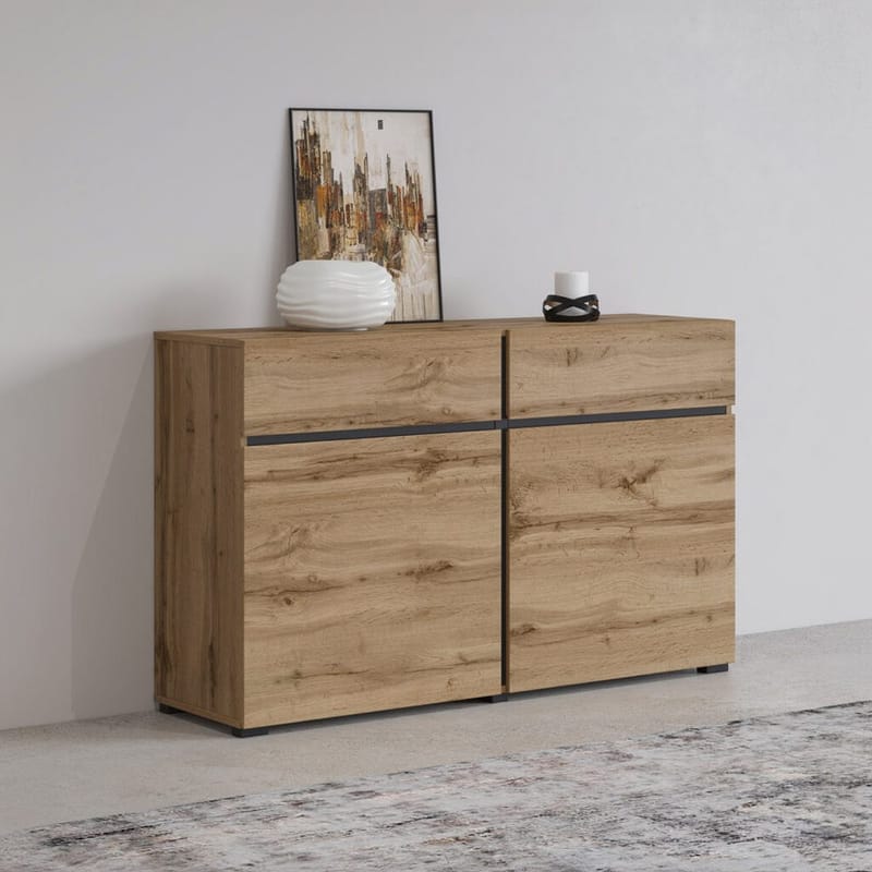 Skænk Cross 2 Døre med 2 Skuffer - Wotan Eg - Sort - Opbevaring - Opbevaringsmøbler - Skænke & sideboards