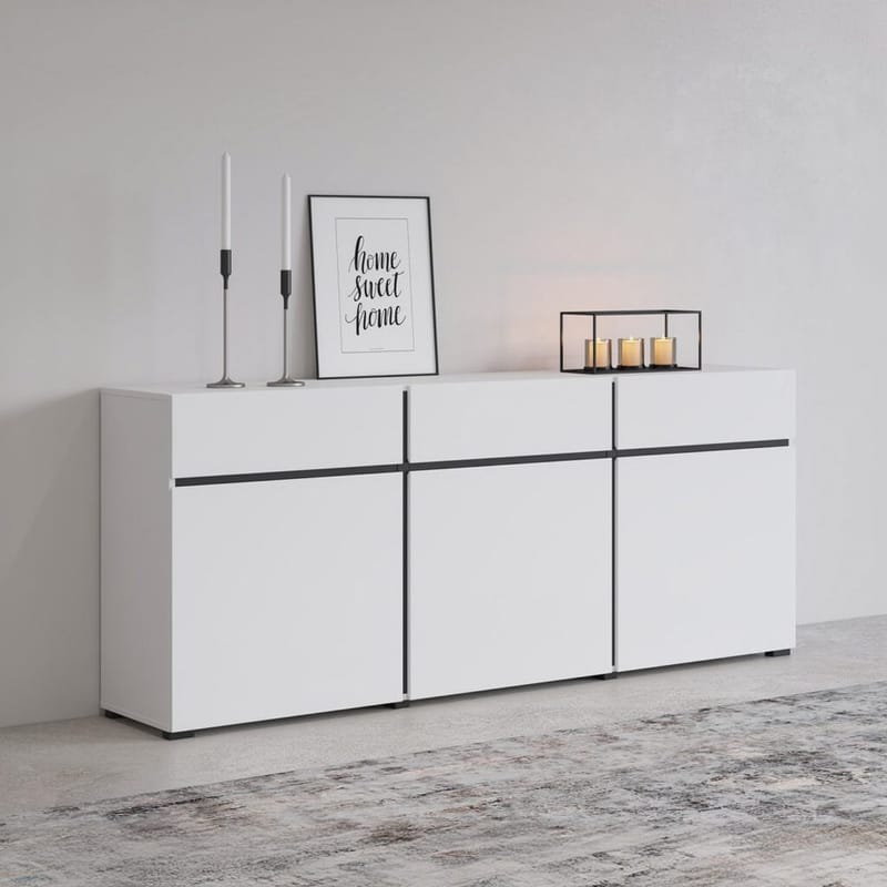 Skænk Cross 3 Døre med 3 Skuffer - Hvid - Sort - Opbevaring - Opbevaringsmøbler - Skænke & sideboards
