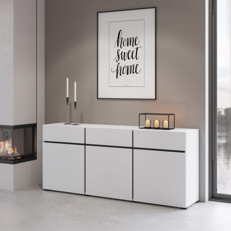 Skænk Cross 3 Døre med 3 Skuffer - Hvid - Sort - Opbevaring - Opbevaringsmøbler - Skænke & sideboards
