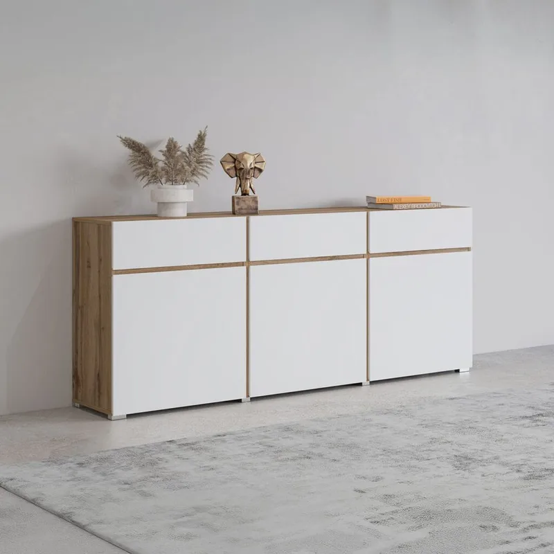 Skænk Cross 3 Døre med 3 Skuffer - Hvid - Opbevaring - Opbevaringsmøbler - Skænke & sideboards