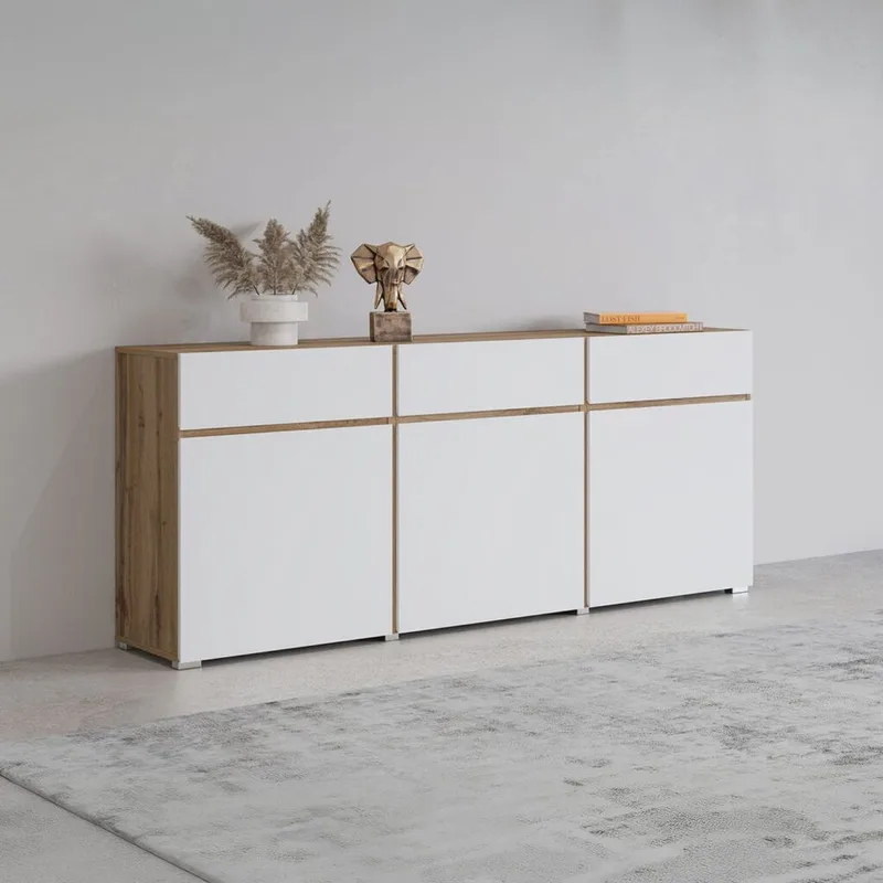 Skænk Cross 3 Døre med 3 Skuffer - Hvid - Opbevaring - Opbevaringsmøbler - Skænke & sideboards