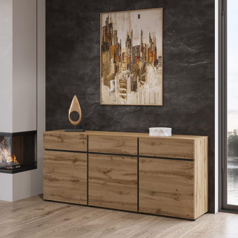 Skænk Cross 3 Døre med 3 Skuffer - Wotan Eg - Sort - Opbevaring - Opbevaringsmøbler - Skænke & sideboards