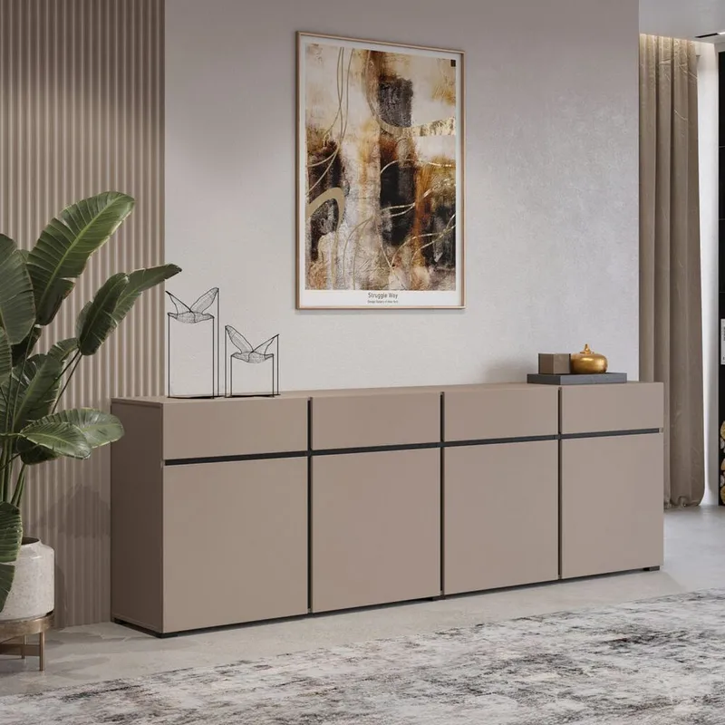 Skænk Cross 4 døre med 4 skuffer - Congo - Sort - Opbevaring - Opbevaringsmøbler - Skænke & sideboards