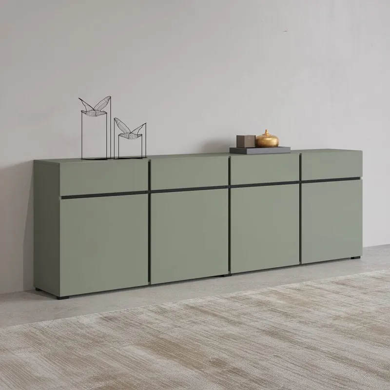 Skænk Cross 4 døre med 4 skuffer - Grøn - Sort - Opbevaring - Opbevaringsmøbler - Skænke & sideboards