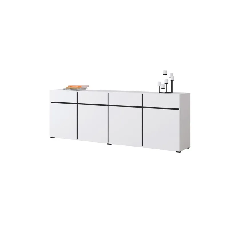 Skænk Cross 4 døre med 4 skuffer - Hvid - Sort - Opbevaring - Opbevaringsmøbler - Skænke & sideboards