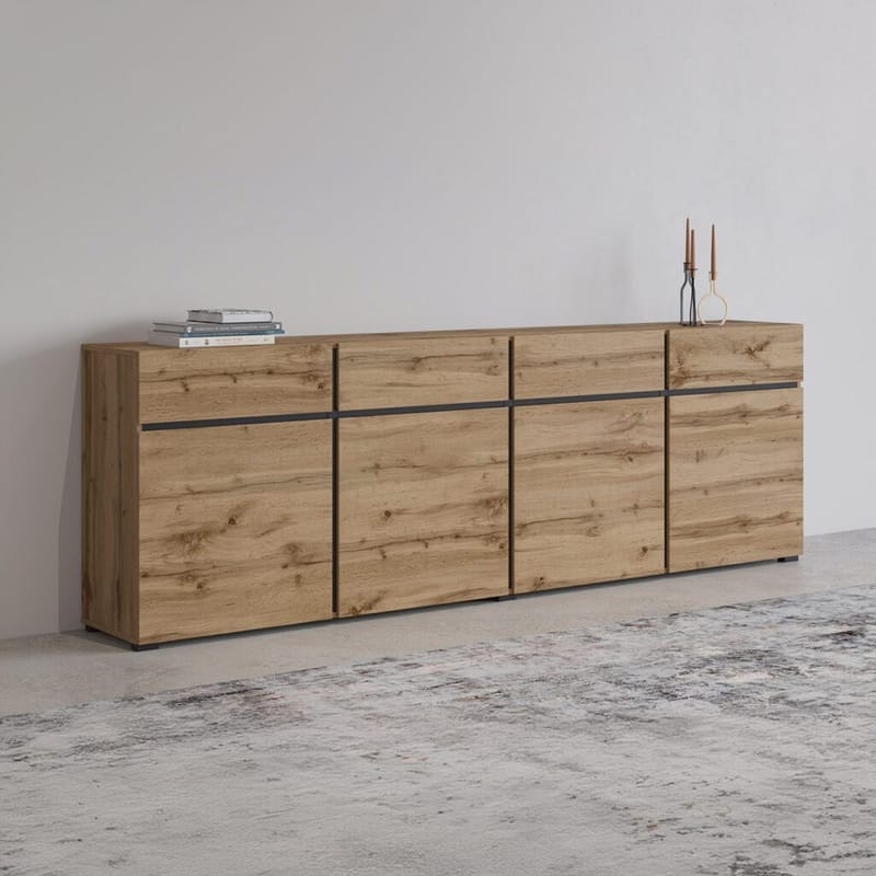 Skænk Cross 4 døre med 4 skuffer - Wotan Eg - Sort - Opbevaring - Opbevaringsmøbler - Skænke & sideboards