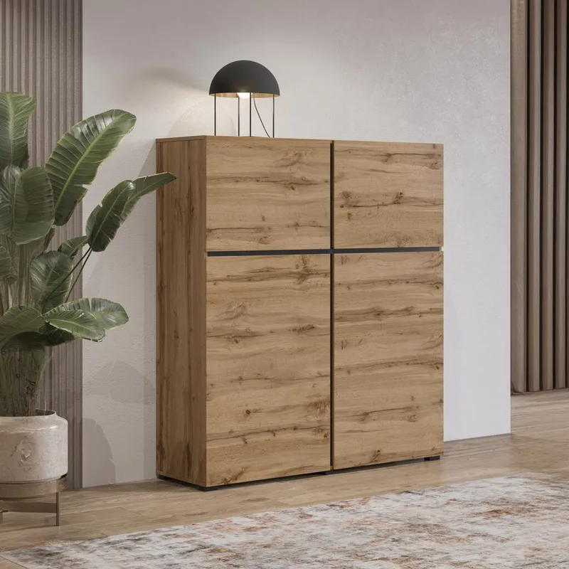 Skænk Cross 4 Døre - Wotan Eg - Sort - Opbevaring - Opbevaringsmøbler - Skænke & sideboards