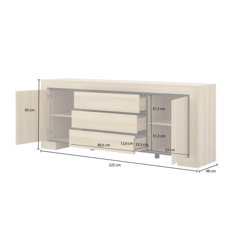 Skænk Cuba II 2 Døre med 3 Skuffer - Opbevaring - Opbevaringsmøbler - Skænke & sideboards