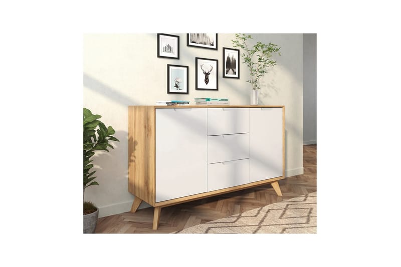 Skænk Ezra 120x40x75 cm, Wotan Eg/Hvid - 120x40x75 cm, Wotan Eg/Hvid - Opbevaring - Opbevaringsmøbler - Skænke & sideboards