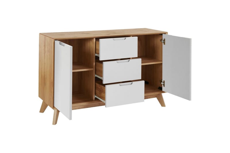 Skænk Ezra 120x40x75 cm, Wotan Eg/Hvid - 120x40x75 cm, Wotan Eg/Hvid - Opbevaring - Opbevaringsmøbler - Skænke & sideboards