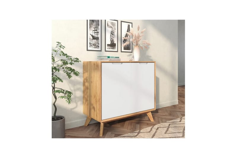 Skænk Ezra 80x40x75 cm, Wotan Eg/Hvid - 80x40x75 cm, Wotan Eg/Hvid - Opbevaring - Opbevaringsmøbler - Skænke & sideboards