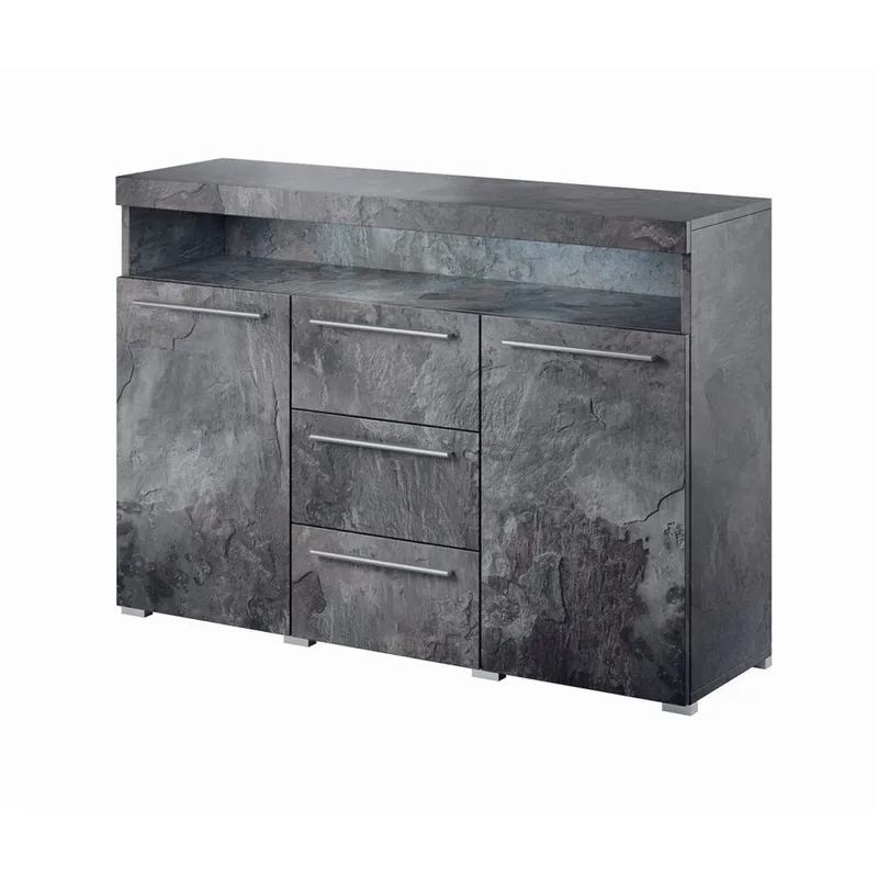 Skænk India 2 døre med 3 skuffer, Skifer, 132 cm