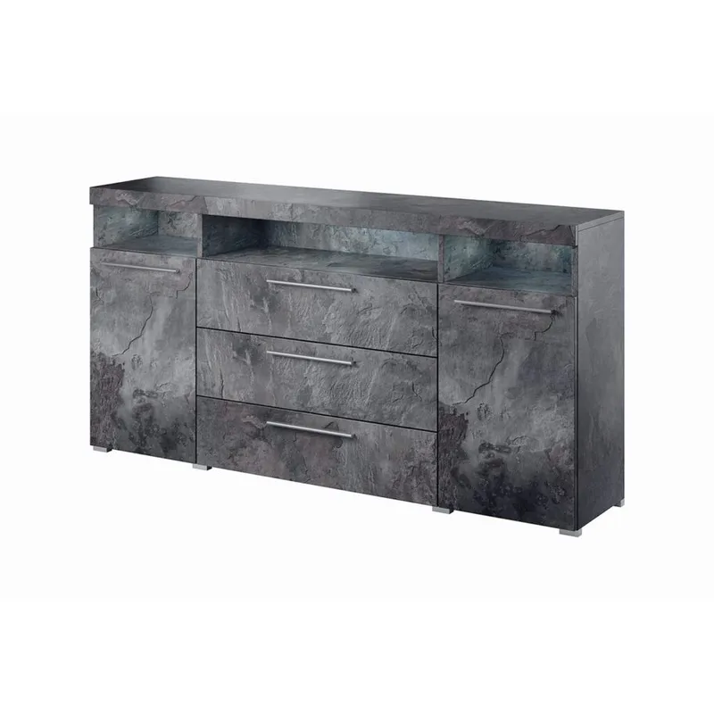 Skænk India 2 døre med 3 skuffer, Skifer, 182 cm