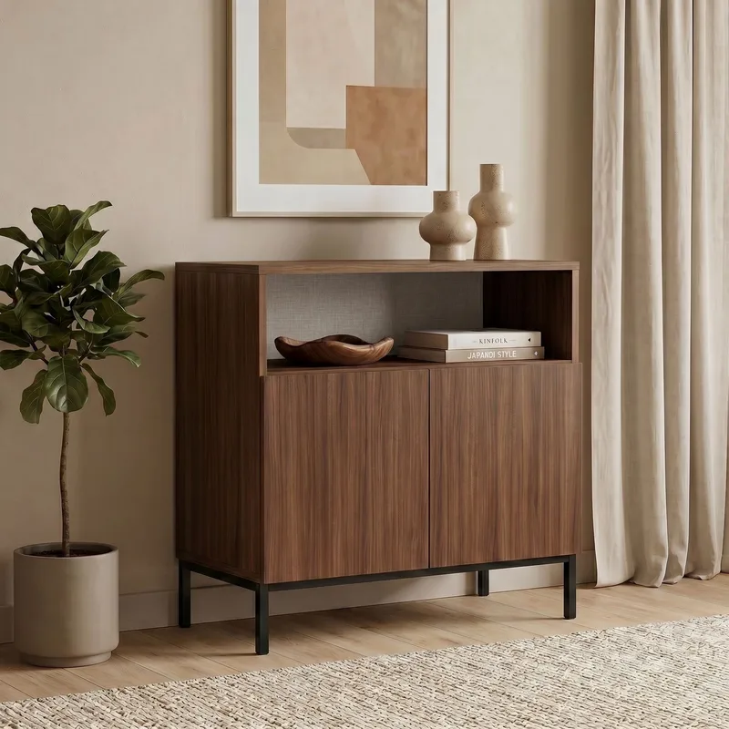 Skænk Nordure Palmer (80 x 80 x 40 cm) Milano Valnød Sort - Milano valnød og sort - Opbevaring - Opbevaringsmøbler - Skænke & sideboards