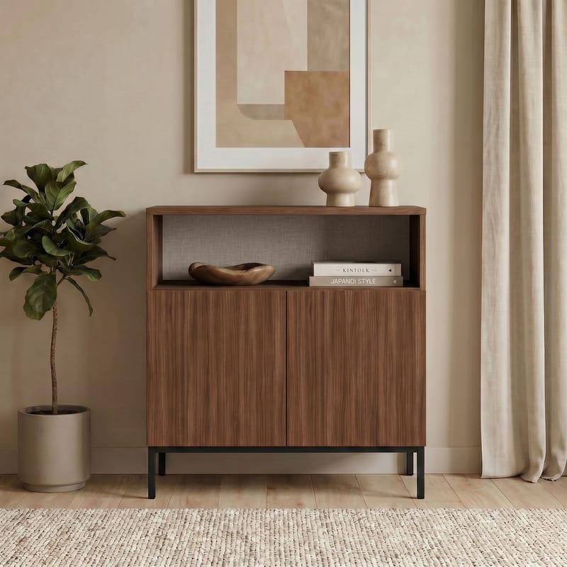Skænk Nordure Palmer (80 x 80 x 40 cm) Milano Valnød Sort - Milano valnød og sort - Opbevaring - Opbevaringsmøbler - Skænke & sideboards