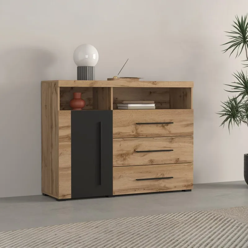 Skænk Roger 1 Dør med 3 Skuffer - Wotan Eg - Opbevaring - Opbevaringsmøbler - Skænke & sideboards