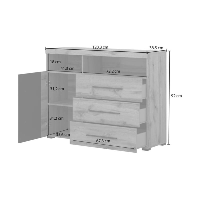 Skænk Roger 1 Dør med 3 Skuffer - Wotan Eg - Opbevaring - Opbevaringsmøbler - Skænke & sideboards
