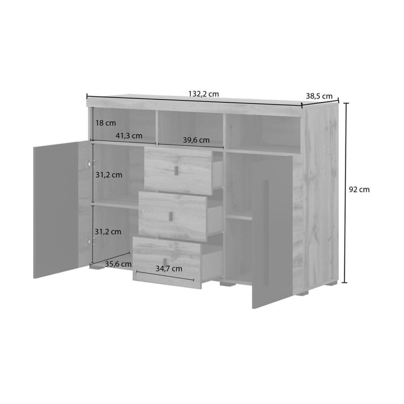 Skænk Roger 2 Døre med 3 Skuffer - Wotan Eg, 132 cm - Opbevaring - Opbevaringsmøbler - Skænke & sideboards