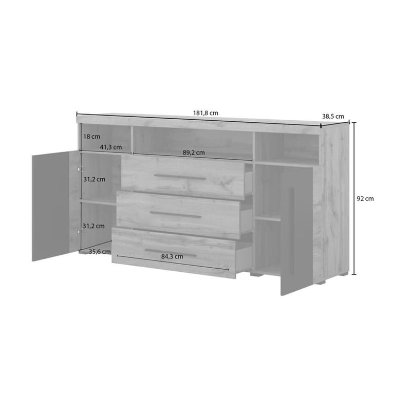 Skænk Roger 2 Døre med 3 Skuffer - Wotan Eg, 182 cm - Opbevaring - Opbevaringsmøbler - Skænke & sideboards