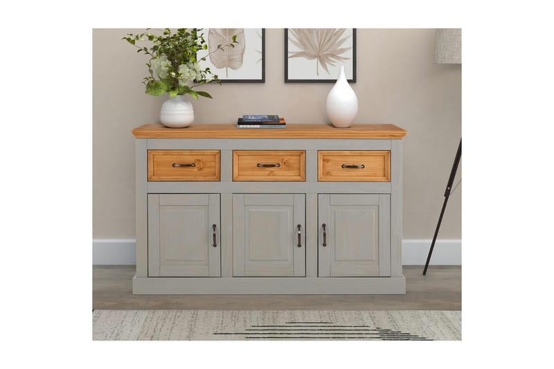 Skænk Selma 145x38x87 cm, Grå/Plet/Voks - 145x38x87 cm, Grå/Plet/Voks - Opbevaring - Opbevaringsmøbler - Skænke & sideboards
