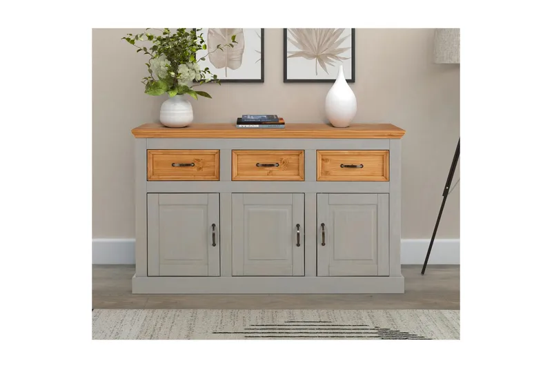 Skænk Selma 145x38x87 cm, Grå/Plet/Voks - 145x38x87 cm, Grå/Plet/Voks - Opbevaring - Opbevaringsmøbler - Skænke & sideboards