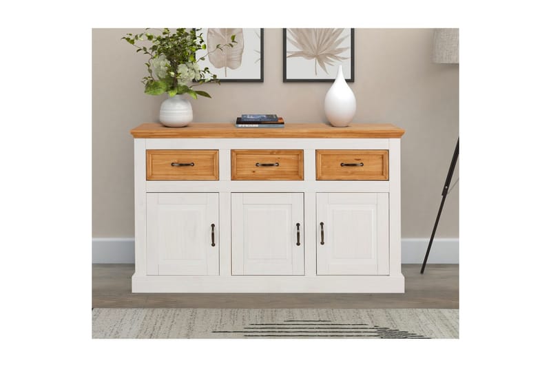 Skænk Selma 145x38x87 cm, Hvid/Plet/Voks - 145x38x87 cm, Hvid/Plet/Voks - Opbevaring - Opbevaringsmøbler - Skænke & sideboards