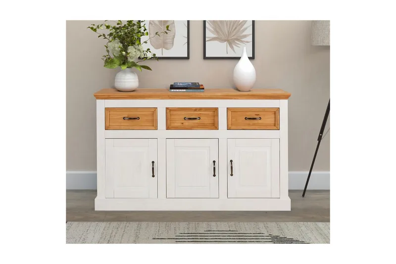 Skænk Selma 145x38x87 cm, Hvid/Plet/Voks - 145x38x87 cm, Hvid/Plet/Voks - Opbevaring - Opbevaringsmøbler - Skænke & sideboards